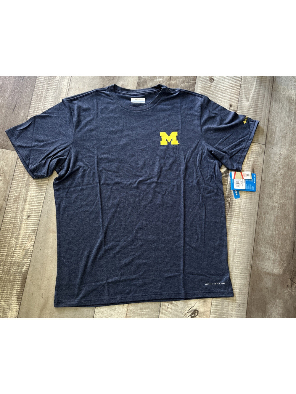 COLUMBIA PFG T-SHIRT MICHIGAN WOLVERINES NAVY LARGE $50 MSRP Omni-Shade NWT NEW